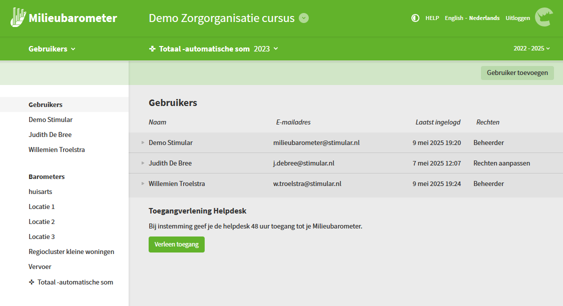 Gebruikersbeheer in de Milieubarometer