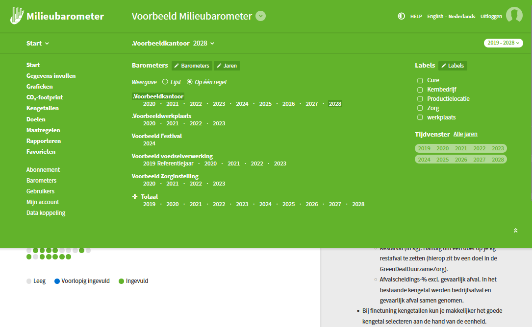 Bovenbalk hoofdmenu Milieubarometer